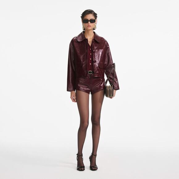 Self-Portrait Burgundy Leather Jacket - Picture 2 of 13